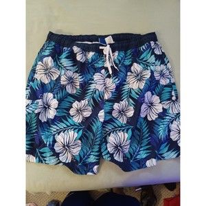 Hawaiian Authentics mens blue white floral lined swim trunks size 2XL